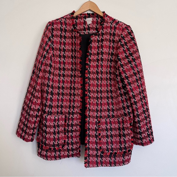 Chico's Houndstooth Tweed Open-Front Jacket Chicos 2 Size 12 - Picture 2 of 7